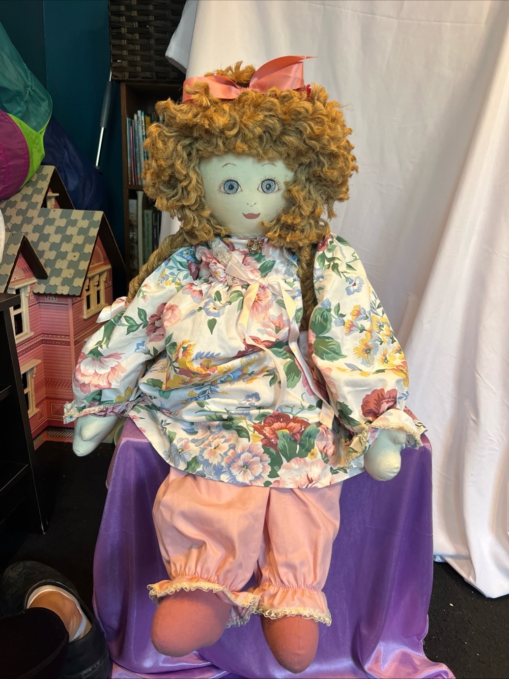 36” Vintage 1993 Peggy Hobbs Signed Cloth Doll - Handmade Folk Art Rag Doll